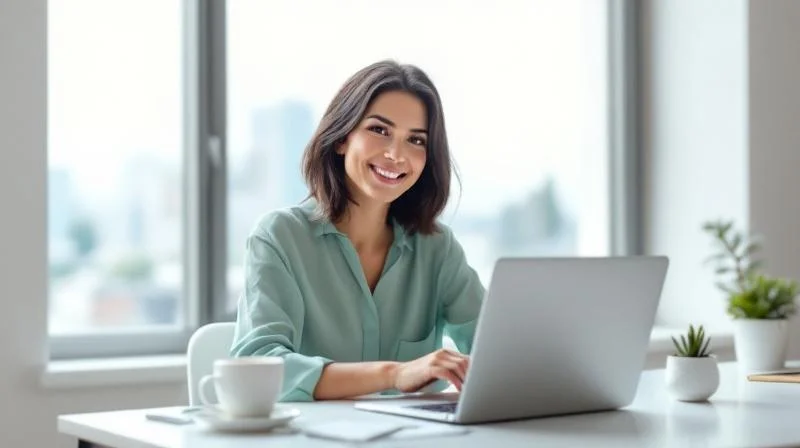 Frau lernt online fuer KI-Weiterbildung in Leverkusen